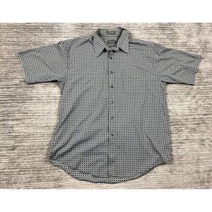 Van Heusen Shirt Mens Large 16 16.5 Gray Geometric Long‎ Sleeve Button Up